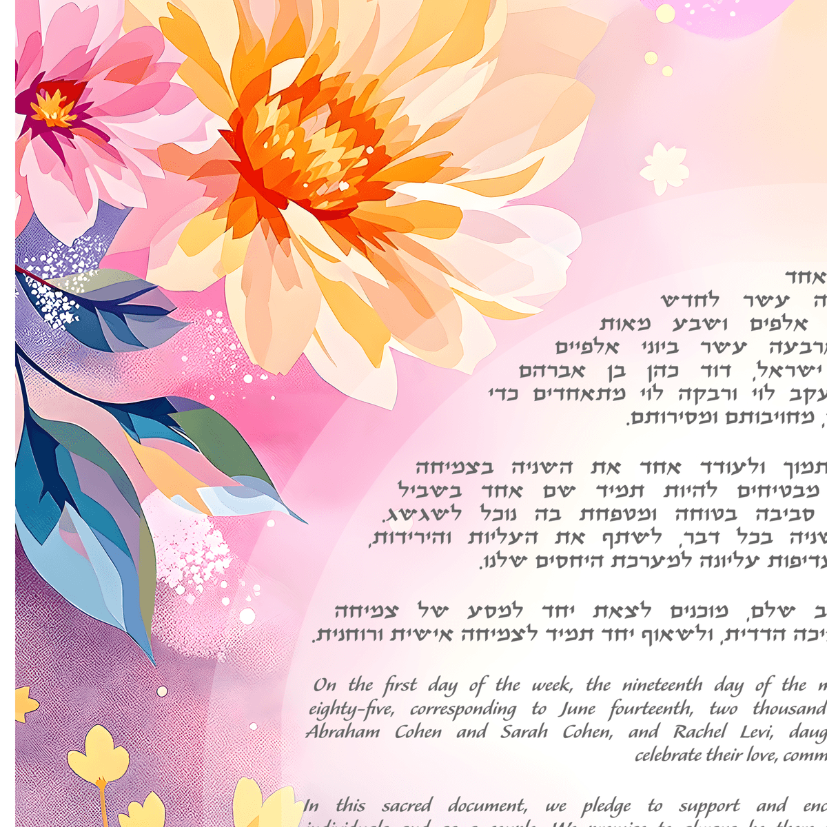 Custom AI-generated ketubah featuring elegant calligraphy and ornamental border
