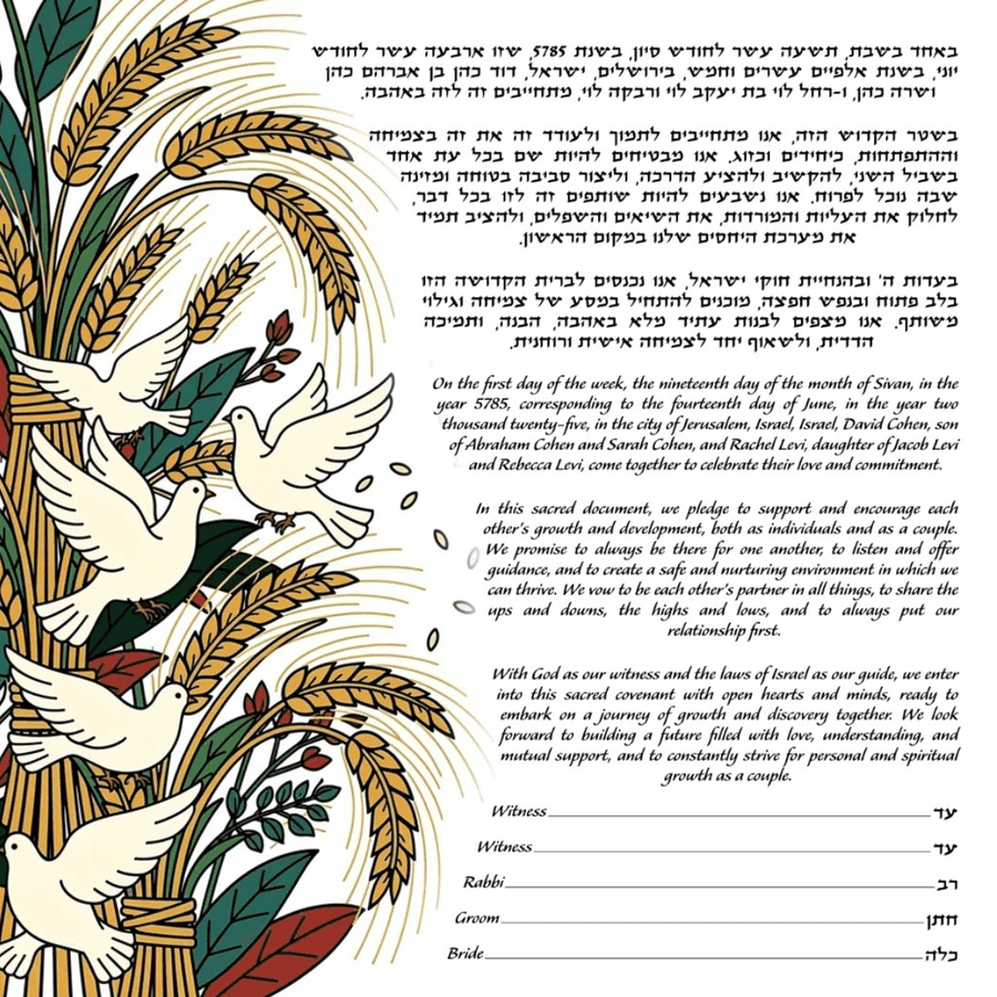Woodblock style ketubah example